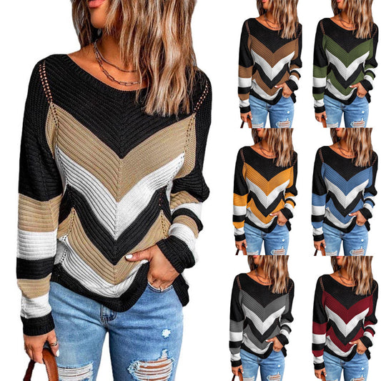 Damen Lässiger Strickpullover mit Chevron-Muster und luftigem Schnitt Stalluxe