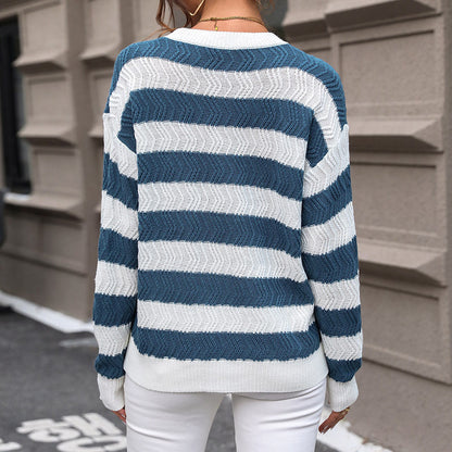 Damen gestreifter Strickpullover mit lässigem Schnitt und hohem Kragen Stalluxe