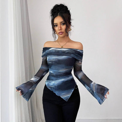 Damen Off-Shoulder Bluse mit floralen Transparenzelementen und asymmetrischem Schnitt Stalluxe