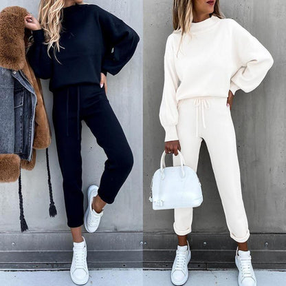 Damen Sportlicher Loungewear-Set mit hohem Kragen und elastischem Bund Stalluxe