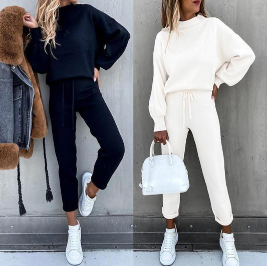 Damen Sportlicher Loungewear-Set mit hohem Kragen und elastischem Bund Stalluxe