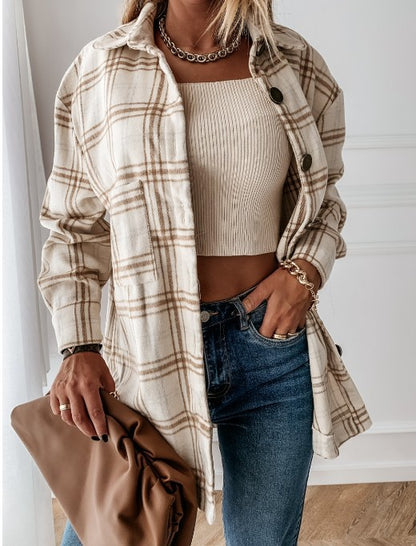 Damen Lässiges Karo-Hemdjacke mit Knopfleiste Stalluxe