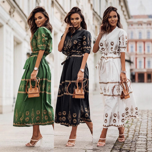 Damen Elegantes Maxikleid mit kunstvollen Musterdetails und Taillengürtel Stalluxe