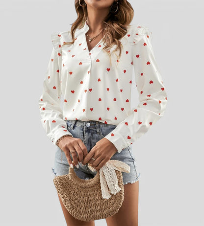 Damen Bluse mit Herzmuster und Rüschendetails Stalluxe