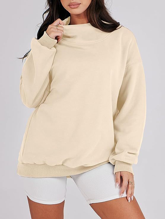 Damen Oversized Sweatshirt mit Stehkragen und geripptem Saum Stalluxe Aprikose