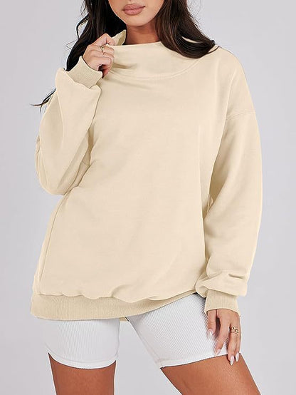 Damen Oversized Sweatshirt mit Stehkragen und geripptem Saum Stalluxe Aprikose