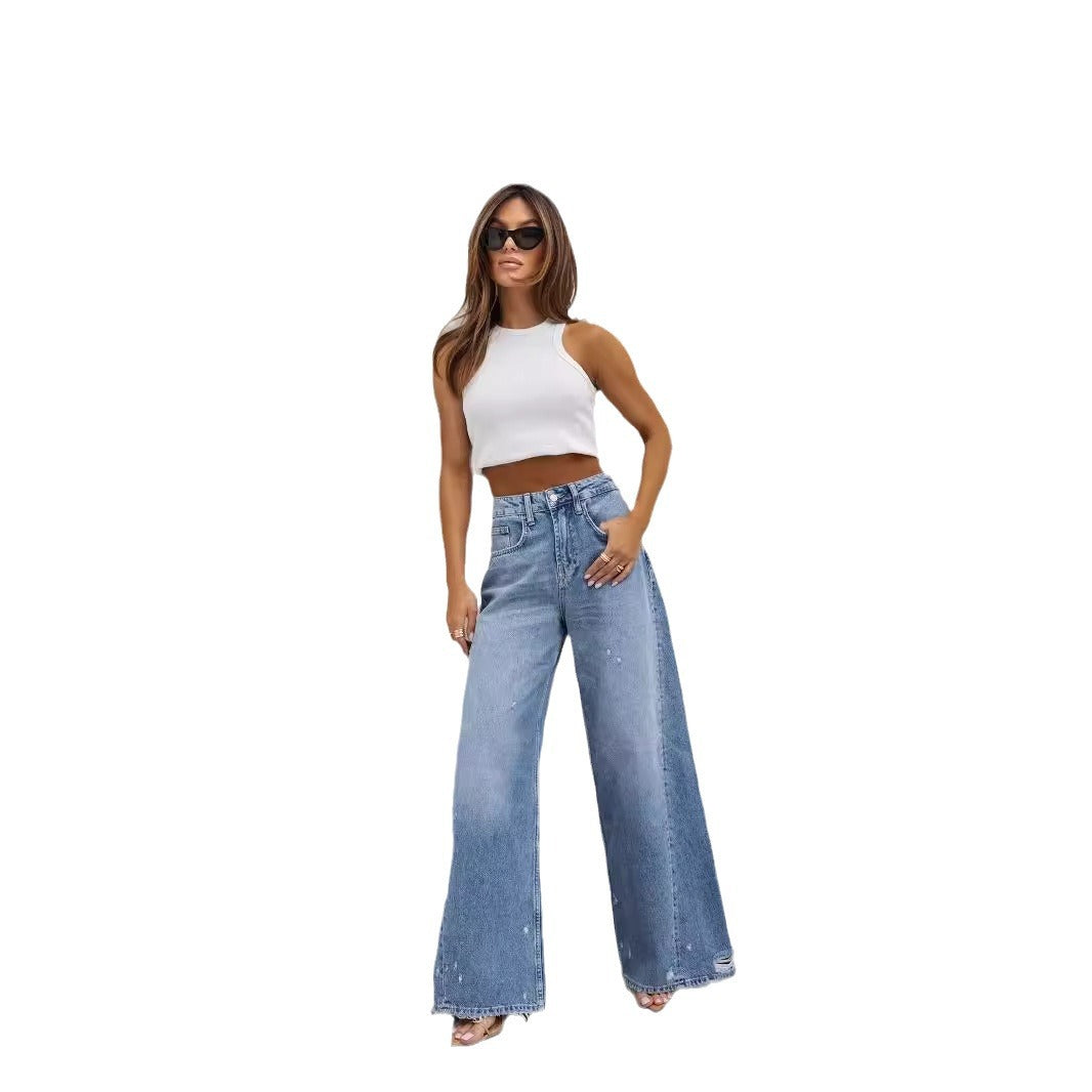 Damen Weit geschnittene Jeanshose mit hohem Bund und lässigem Stil Stalluxe