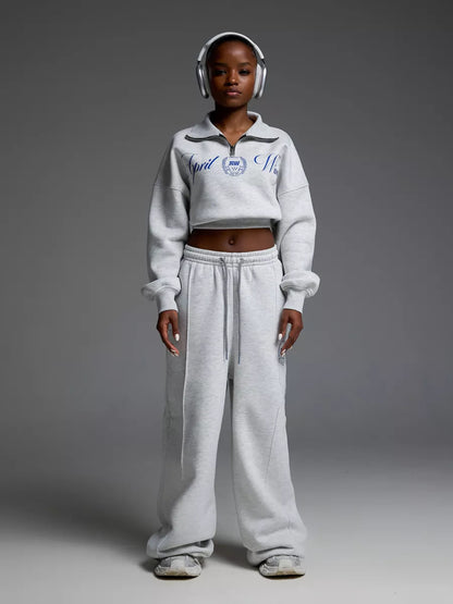 Damen modisches Sweatshirt mit Reißverschluss und weiten Jogginghose Stalluxe