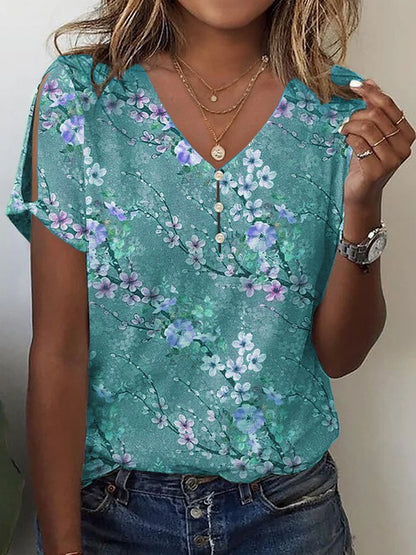Damen Blumendruck Kurzarm Bluse Stalluxe
