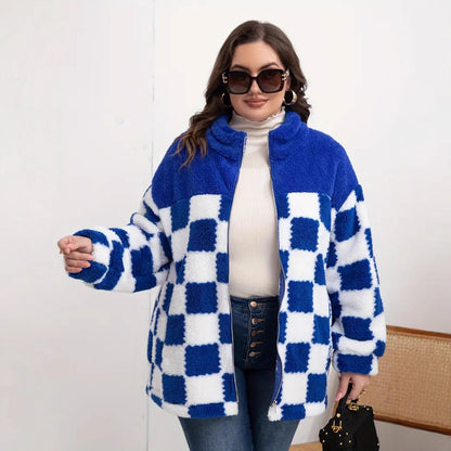 Damen Flauschige Jacke im modernen Karomuster Stalluxe