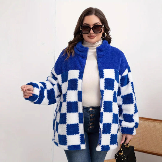 Damen Flauschige Jacke im modernen Karomuster Stalluxe