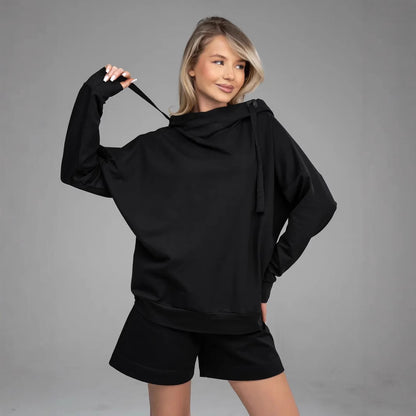 Damen lässiger Hoodie mit oversized Schnitt und passenden Shorts Stalluxe