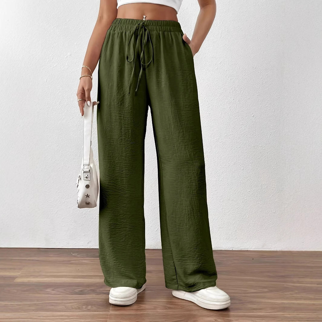 Damen Weite Leinenhose mit elastischem Bund und seitlichen Taschen Stalluxe