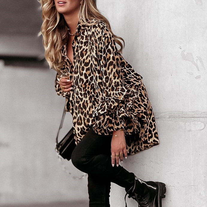 Damen Bluse mit Rüschendetails und modernem Leopardenmuster Stalluxe