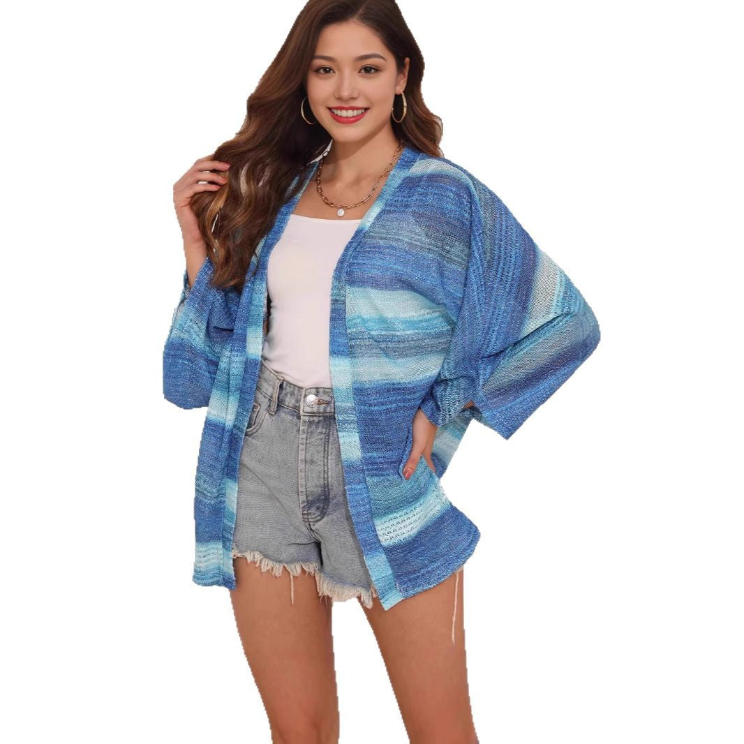 Damen luftiger Kimono mit wasserfarbenem Muster Stalluxe