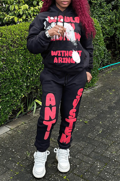 Damen Sportliches Sweatpants und Hoodie Set mit auffälligem Schriftzug Stalluxe