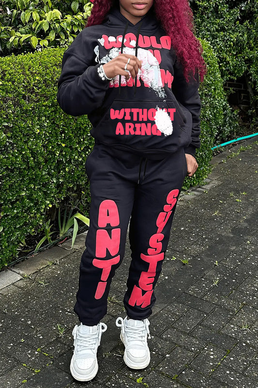 Damen Sportliches Sweatpants und Hoodie Set mit auffälligem Schriftzug Stalluxe
