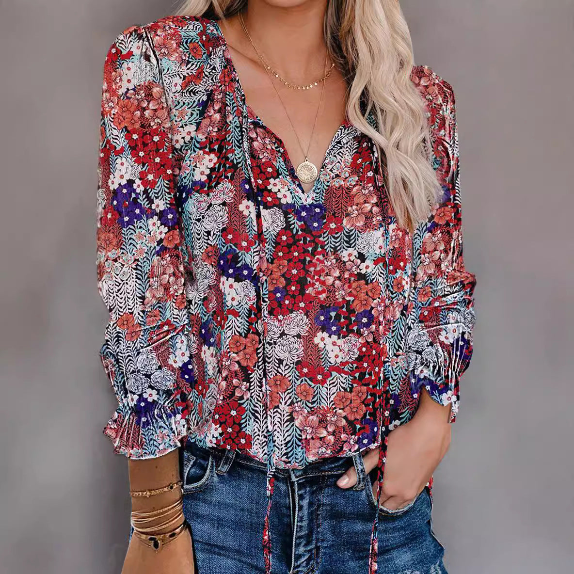 Damen Bluse mit V-Ausschnitt und Rüschendetails Stalluxe