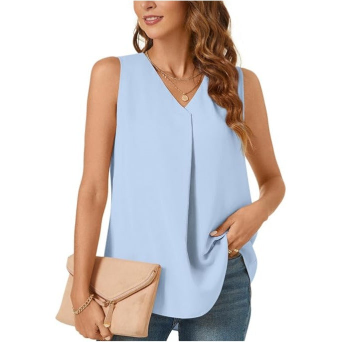 Damen elegante Bluse mit V-Ausschnitt und fließendem Schnitt Stalluxe