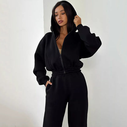 Damen modischer Sweatanzug mit voluminösen Ärmeln und hohem Kragen Stalluxe