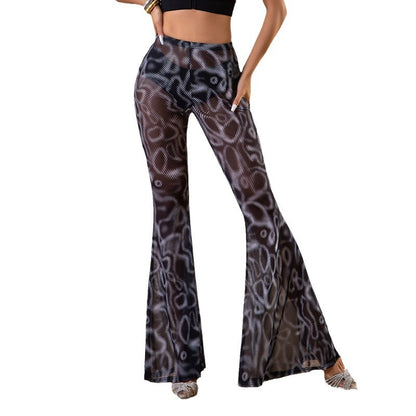 Damen Flared Leggings aus transparentem Stoff mit modernem Schlangenmuster Stalluxe
