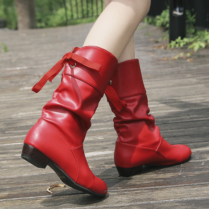 Damen Elegante Stretch-Stiefel mit modischem Bindegürtel Stalluxe