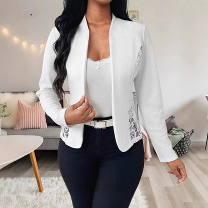 Damen elegante Blazerjacke mit Spitzenakzenten Stalluxe