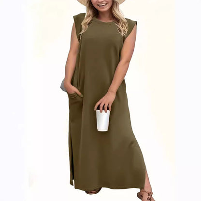 Frauen Casual Maxi Kleid mit Cap Sleeve Design Stalluxe