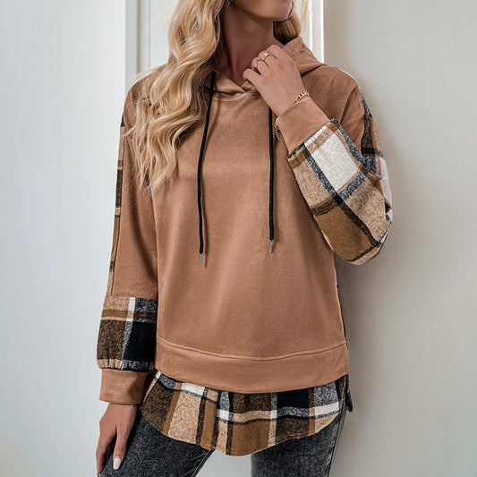 Damen Kapuzenpullover mit karierten Ärmeln Stalluxe