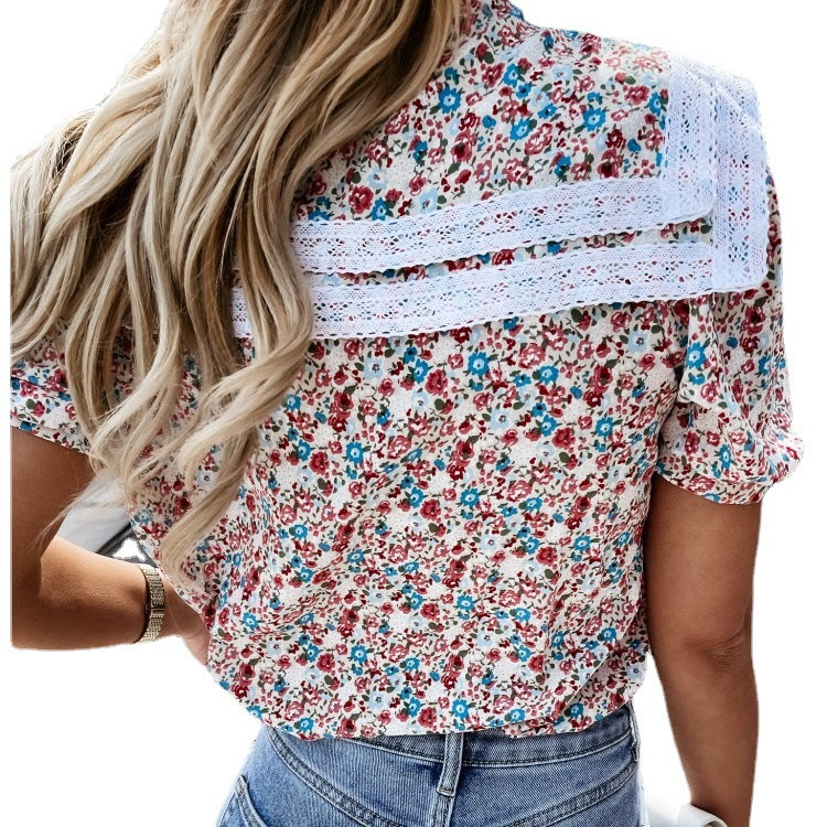 Damen Bluse mit floralen Mustern und Spitzenkragen Stalluxe