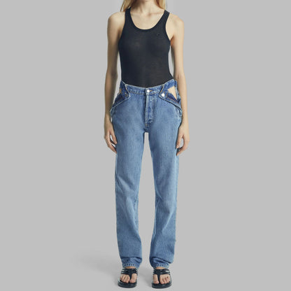 Damen High-Waist Cargo-Jeans mit lässigem Schnitt und einzigartigen Taschen Stalluxe