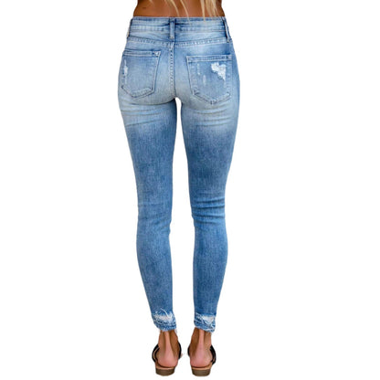 Damen Skinny Jeans mit modischen Rissen und hohem Bund Stalluxe