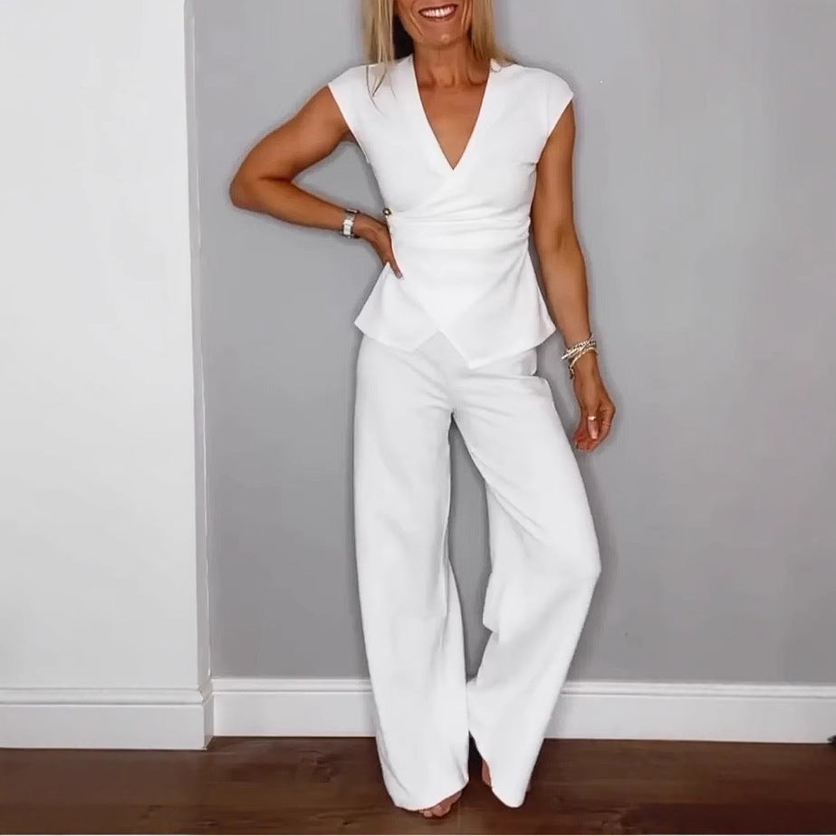 Damen elegantes Wickeloberteil mit weit geschnittenen Hosen Stalluxe