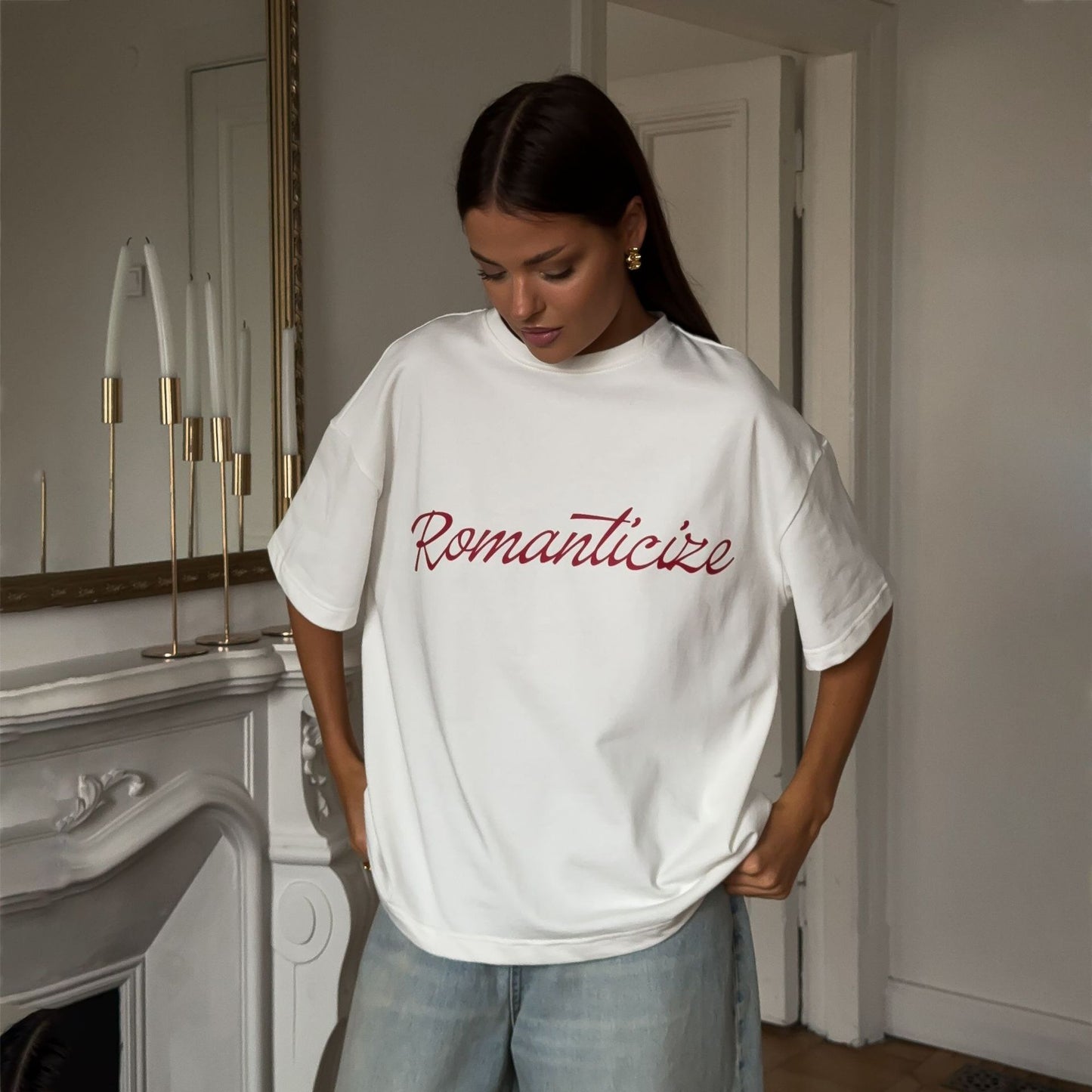 Damen Oversized T-Shirt mit romantischem Schriftzug und bequemem Schnitt Stalluxe