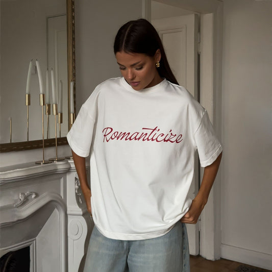 Damen Oversized T-Shirt mit romantischem Schriftzug und bequemem Schnitt Stalluxe