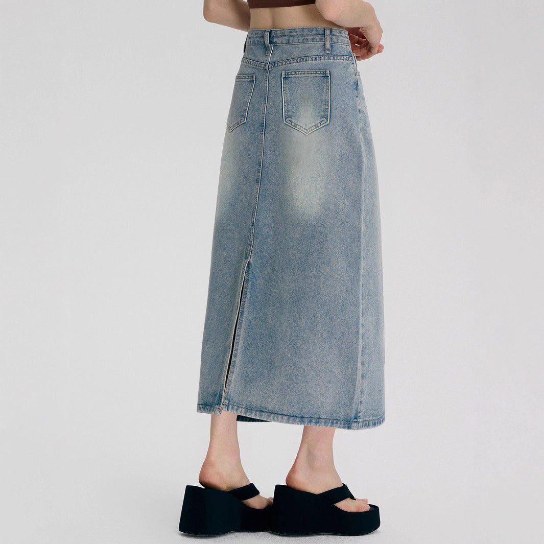 Damen Denim-Midirock mit eleganter A-Linien-Form und hohem Bund Stalluxe