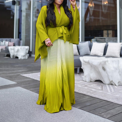 Damen langes Plissee Kleid mit Cape und Gürtel Stalluxe