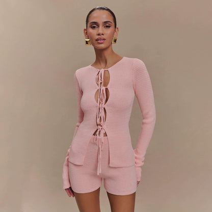 Damen Strick-Shorts-Set mit vielseitigem Lacing-Design Stalluxe