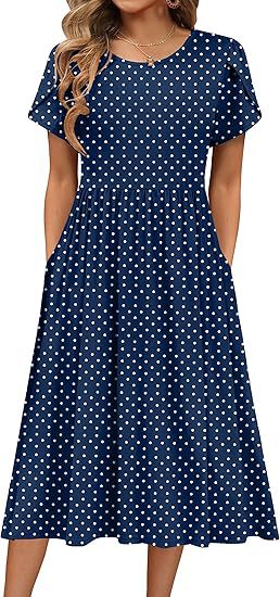 Damen Midi-Kleid mit rundem Halsausschnitt und praktischen Taschen Stalluxe