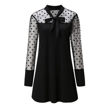 Damen Chiffonkleid mit eleganter Schleife und gepunktetem Design Stalluxe