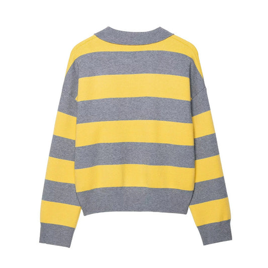 Damen modischer Pullover mit Polokragen und Streifendesign Stalluxe