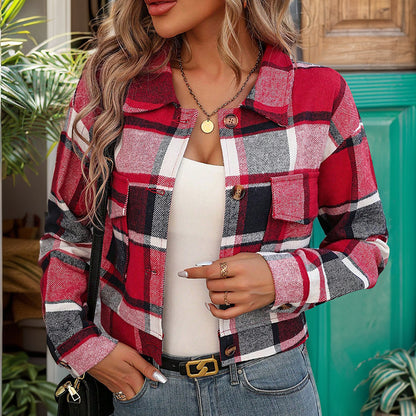 Damen Karierte Baumwolljacke mit modischem Schnitt und Taschen Stalluxe