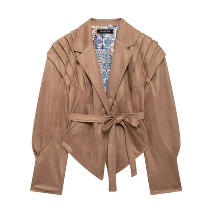Damen Trendige Kunstlederjacke mit modischem Gürtel und raffiniertem Schnitt Stalluxe