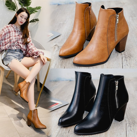 Damen elegante Stiefeletten mit modischem Reißverschluss und komfortablem Blockabsatz Stalluxe