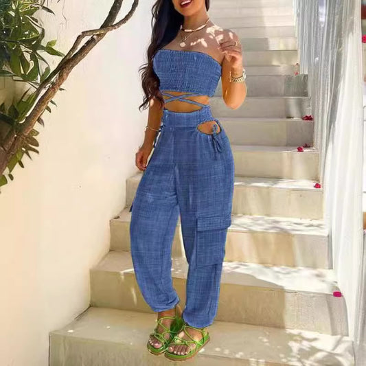 Damen Zweiteiliges Outfit mit Cropped Top und Cargo-Hose Stalluxe