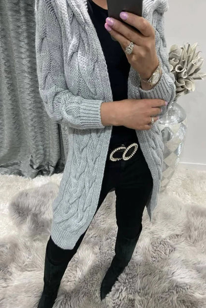 Damen Grobstrick-Cardigan mit Kapuze und Zopfmuster Stalluxe