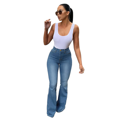 Damen High-Waist Bootcut Jeans mit figurbetonter Passform Stalluxe Blau