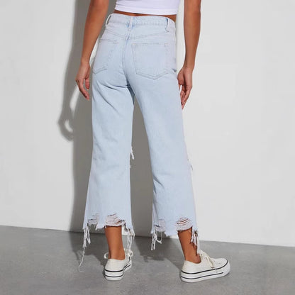 Damen Distressed Jeans mit weitem Bein und fransigem Saum Stalluxe