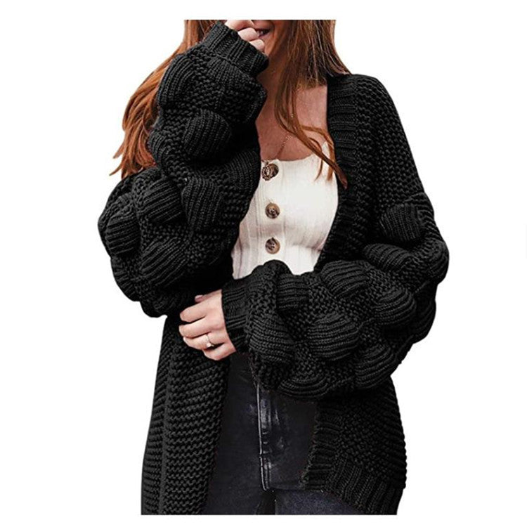 Damen Strickjacke mit voluminösen Puffärmeln und strukturierter Maschenoptik Stalluxe