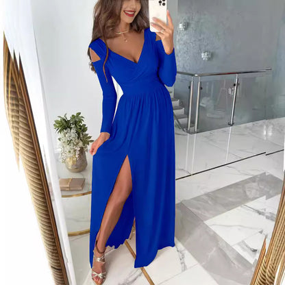 Damen elegantes Maxikleid mit tiefem V-Ausschnitt und schickem Schlitzdesign Stalluxe